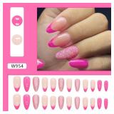 FACTORY SEALED - 24Pcs Pink French Tip Press on Nails Medium Almond Fake Nails Glitter Design False Nails Acrylic Artificial Nails Glossy Glue on Nails Full Cover Stick on Nails for Women Manicure Dec
