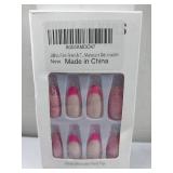 FACTORY SEALED - 24Pcs Pink French Tip Press on Nails Medium Almond Fake Nails Glitter Design False Nails Acrylic Artificial Nails Glossy Glue on Nails Full Cover Stick on Nails for Women Manicure Dec