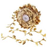 CCINEE 24 Yard Artificial Leaf Ribbon Gold Fabric Leaf Ribbon Trim for Wreath Garland Making, Home Decoration, Gift Wrapping and Crafts Accessory
