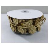 CCINEE 24 Yard Artificial Leaf Ribbon Gold Fabric Leaf Ribbon Trim for Wreath Garland Making, Home Decoration, Gift Wrapping and Crafts Accessory