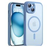 FACTORY SEALED - TOCOL Magnetic for iPhone 15 Case, Upgraded Full Camera Protection, Compatible with Magsafe, Drop Protection, Translucent Matte Back Bumper Phone Cover 6.1-Inch (Light Blue)