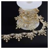 (UNUSED) Jerler 1 Yard Tassel Rhinestone Trim, Gold Fringe Rhinestone Applique for DIY Decoration and Bridal Embellishments, Ideal for Wedding Party, 1 Width (Gold 1 Yard) - Retail: $26