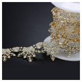 (UNUSED) Jerler 1 Yard Tassel Rhinestone Trim, Gold Fringe Rhinestone Applique for DIY Decoration and Bridal Embellishments, Ideal for Wedding Party, 1 Width (Gold 1 Yard) - Retail: $26