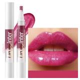 FACTORY SEALED - 2 in 1 Purple Red Shimmer Lip Gloss Lip Plumper Gloss Tinted Glitter Lipgloss Lipstick Moisturizing High Shine And Vegan Plumping Lip Gloss For Women Girls Long-Lasting Dry Lip Care B