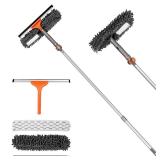 Chabatree Window Squeegee Cleaner Set 2-in-1 Window Cleaning Tool with Extendable Pole, Window Cleaning kit with Bendable Head for Indoor & Outdoor Glass for Car Indoor Outdoor High Windowsï¼Kit1.