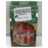 FACTORY SEALED - Christmas Press on Nails Short Almond Shape Fake Nails Red French Tips Candy White Stripe Stick on Nails Winter Glitter Silver Full Cover Glossy Acrylic False Nails for Women Girls Da