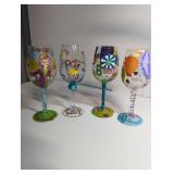 Hand Painted Decorative Wine Glass Set of 4