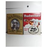 Classic American Beverage Advertisement Signs Set of 2, Jack Daniels & Budweiser