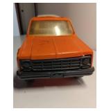 1960s Tonka Orange Chevrolet Pickup Truck with Camper Shell, Vintage Toy Truck Collectible