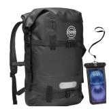 Waterproof Dry Backpack & Phone Case- Large Floating Dry Bag for Kayaking, Travel, Hiking, Fishing, Camping, Motorcycles & Beach, Heavy-Duty Roll Top Men/Women (Black) - Retail: $45