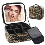 Makeup Bag with Light up Mirror, Travel Makeup Case with Mirror and Lights, Lighted Cosmetic Train Case with 3 Color Settings, Make up Organizer Bag with Adjustable Dividers Brush Board - Retail: $30