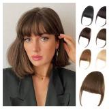 Clip in Bangs, 100% Real Human Hair Medium Brown Fake Bangs Hairpieces for Women Bangs Hair Clip Fringe with Temples Wispy Bangs Clip in Hair Extensions for Daily Wear