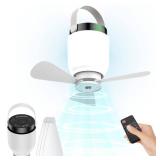 2 in 1 Camping Fan with LED Lantern, Rechargeable Camping Lights with Remote Control, Portable Outdoor Umbrella Ceiling Fan with Dimmable Light Hanging Outside for Patios, Tent, RVs, Gazebo - Retail: 