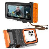 Waterproof Phone Case for Snorkeling & Diving (33ft/10m), IP68 Waterproof Hard Case for Swimming, Universal Underwater Touch Screen Case Compatible with iPhone (Orange, 4th Generation Phone Case) - Re