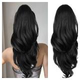 Ponytail Extension, Drawstring Ponytail Extension for Women Long Black Wavy Pony Tails Hair Extensions Synthetic Clip in Ponytail Hairpiece for Women (23 Inch)