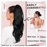 Ponytail Extension, Drawstring Ponytail Extension for Women Long Black Wavy Pony Tails Hair Extensions Synthetic Clip in Ponytail Hairpiece for Women (23 Inch)