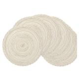 Round Placemats Set of 6 Boho Braided Bordered Placemats 15 inch for Dining Tables Wedding Holiday Party (Ivory Bordered, 6) - Retail: $17