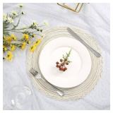 Round Placemats Set of 6 Boho Braided Bordered Placemats 15 inch for Dining Tables Wedding Holiday Party (Ivory Bordered, 6) - Retail: $17