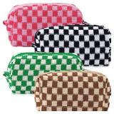 4Pcs Checkered Pencil Case Cute Pencil Pouch for Teens Checkered Makeup Bag Medium Travel Cosmetic Bag Makeup Pouch for Purse Aesthetic Trendy Zipper Toiletry Bags(Green/Black/Pink/Brown) - Retail: $1