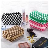 4Pcs Checkered Pencil Case Cute Pencil Pouch for Teens Checkered Makeup Bag Medium Travel Cosmetic Bag Makeup Pouch for Purse Aesthetic Trendy Zipper Toiletry Bags(Green/Black/Pink/Brown) - Retail: $1