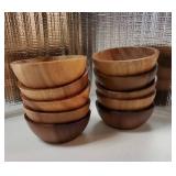 10 Pcs Acacia Wood Small Bowls 4 * 1.6 Inch 8 oz Hand Carved Round Wooden Salad Kitchen Mini Bowls Calabash Dip Tray Charcuterie Accessories for Serving Dipping Condiments Sauce Salsa Candy Nuts