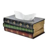 Crafted Classical Retro Wooden Antique Book Tissue Box Cover Rectangular Tissue Holder Dispenser Paper Cover Case Napkin Holder Home Decor for Bathroom Living Room Office car Kitchen (Dark Green). Bac