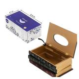 Crafted Classical Retro Wooden Antique Book Tissue Box Cover Rectangular Tissue Holder Dispenser Paper Cover Case Napkin Holder Home Decor for Bathroom Living Room Office car Kitchen (Dark Green). Bac