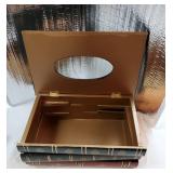 Crafted Classical Retro Wooden Antique Book Tissue Box Cover Rectangular Tissue Holder Dispenser Paper Cover Case Napkin Holder Home Decor for Bathroom Living Room Office car Kitchen (Dark Green). Bac