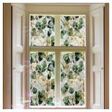 Watercolor Leaves Static Window Film Laser Suncatcher Glass Cling Privacy Decal Living Room Sun Blocking Decor Large Stickers DIY Decorations - Retail: $20