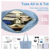 Tote Bag for Women, Travel Essentials Large Tote Bag with Zipper, Top Handle Handbag for Travel, Work (Blue) - Retail: $22