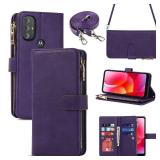 Case for Motorola Moto G Power 2022 Wallet Case with Card Holder, Kickstand Feature PU Leather Case with Adjustable Crossbody Lanyard Magnetic Clasp Zipper Pocket Flip Cover (Purple)