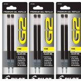 Pilot, G2 Gel Ink Refills, Fine Point 0.7 mm, Black, Pack of 6