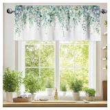 Sage Green Eucalyptus Curtain Valance for Windows Rod Pocket Valance Window Treatments 1 Panel Watercolor Leaves Short Curtains for Kitchen Windows Bathroom Bedroom 42x12in