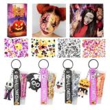 4pcs Halloween Face Glitter Gel, Halloween Keychain with Orange Purple Skull Pumpkin Body Glitter Face Paint, Chunky Glitter for Face Body Hair for Party Rave Music Festival Carnival Makeup
