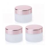 Clear Frosted Round Glass Jar With Rose Gold Lid, Empty Small Sample Travel Size Cosmetic Containers Pot For Eye gel Face Cream Makeup Beauty Products Oil Salve Ointment DIY Slime (30g / 1 oz, 3 Pack)