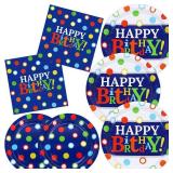 DYLIVeS Colorful Dots Birthday Party Plates and Napkins Set, Blue and Rainbow Polka Dots Birthday Party Decorations Disposable Tableware Set Rainbow Dots Birthday Party Supplies for boys men, Serve 50