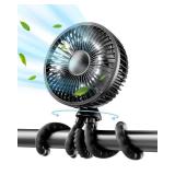 Gaiatop Baby Stroller Fan, 4000mAh Oscillating Mini Portable Fan with Light, 4 Speeds Battery Operated Small Handheld Desk Fan, 360Â° Rotate Flexible Tripod Clip On Fan for Car Seat Crib Travel Blac