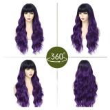 Long Purple Wavy Wig With Bangs for Women 26 Inch Curly Wavy Wig With Bangs Natural Looking Synthetic Heat Resistant Fiber Wig for Daily Party Use