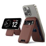 Lamicall 2.3oz Light for Magsafe Wallet Stand - Slim Tight Phone 3 Cards Holder, Adjustable Apple iPhone Wallet Stand, 2.5lbs Magnetic for iPhone 16/15/14/13 Series, Brown Red