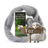 Desert Breeze Distributing 100% Natural Merino Wool Roving - Premium Combed Top Merino Roving Wool - Tapestry, Spinning, Wet Felting & Needle Felting Supplies - 21.5 Micron - 1 oz, Color Grey
