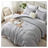 CozyLux Queen Comforter Set - 3 Pieces Light Grey Soft Luxury Cationic Dyeing Queen Comforter for All Season, Light Gray Breathable Lightweight Fluffy Bedding Sets with 1 Comforter and 2 Pillow Shams