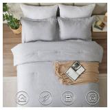 CozyLux Queen Comforter Set - 3 Pieces Light Grey Soft Luxury Cationic Dyeing Queen Comforter for All Season, Light Gray Breathable Lightweight Fluffy Bedding Sets with 1 Comforter and 2 Pillow Shams