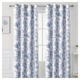 H.VERSAILTEX Blackout Curtains 108 Inch Length 2 Panels Set Floral Print Curtain Drapes for Living Room Thermal Insulated Grommet Window Curtains for Bedroom - Traditional Floral in Storm Blue