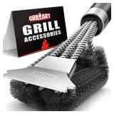 GRILLART Grill Brush and Scraper with Deluxe Handle, Safe Wire Grill Brush BBQ Cleaning Brush Grill Grate Cleaner for Gas Infrared Charcoal Porcelain Grills, BR-8529
