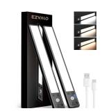 EZVALO Under Cabinet Lights, 1900mAh Rechargeable Motion Sensor Lights Indoor 3 Color Temps, 80 LED Closet Lights Wireless, Dimmable Under Counter Lights for Kitchen, Stairs, Hallway (2 Pack)