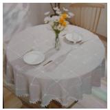 Qubjus Round Cotton Linen Tablecloth Beige 48in