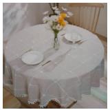 Qubjus Round Cotton Linen Tablecloth Beige 48in