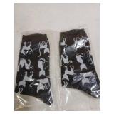 Novelty Cat Socks Black with White Cats 2 Pack