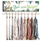 POVETIRE Pacifier Clip Holder Baby Bibs Organizer, Neutral Baby Bandana Drool Bibs Holder - Baby Burp Cloths Organizer Storage Hanging Wall Decor for Nursery Newborn Infant Girls and Boys Room