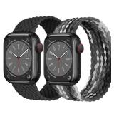2 Pack Braided Solo Loop For Apple Watch Band 40mm 41mm 42mm 44mm 45mm 46mm 38mm 49mm Ultra 3 2 Women men,Stretchy Woven Nylon Elastic Strap Wristbands For iWatch Series 11/10/9/8/7/6/5/4/3/SE 2/SE 3
